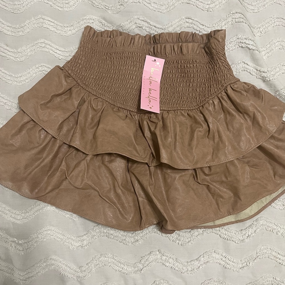Brown/Beige Leather Mini Skirt. Never worn and in great condition!